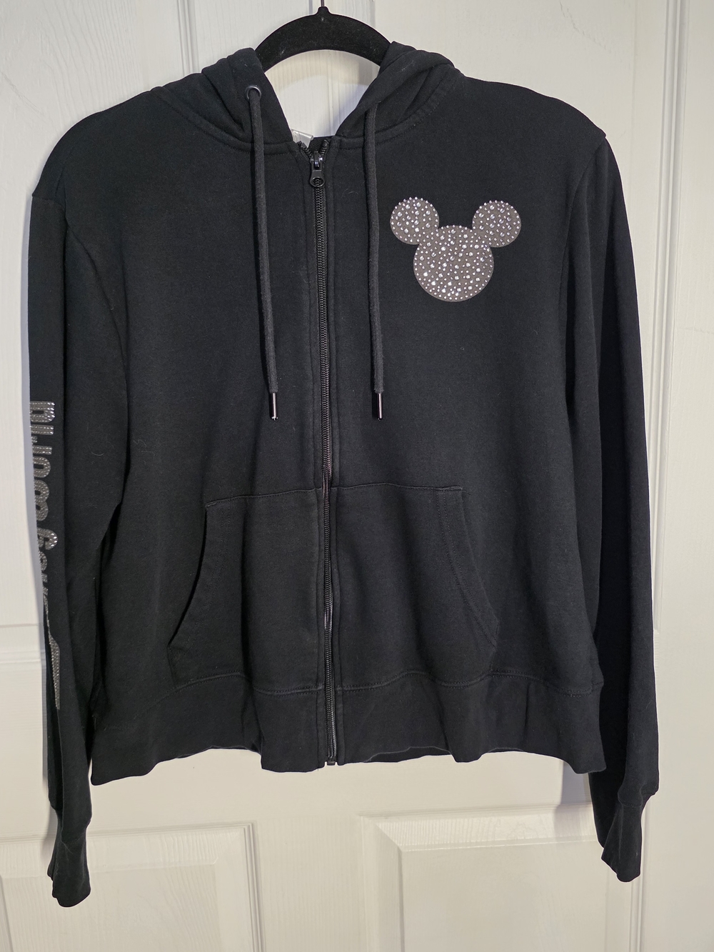 Disney Black Zip-Up Hoodie with Rhinestone Mickey Silhouette